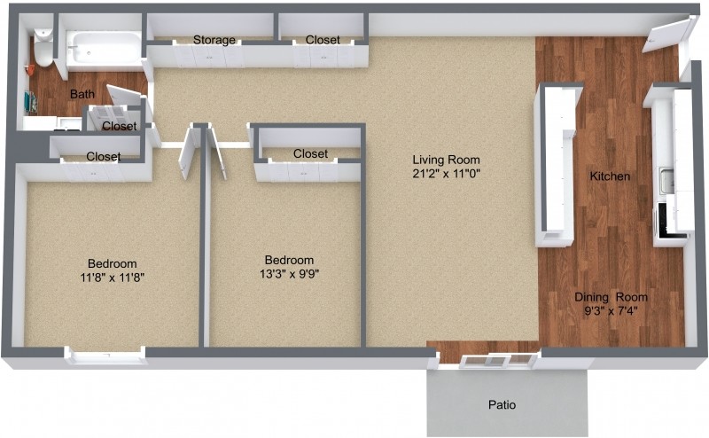 2BR / 1BA - 2x1