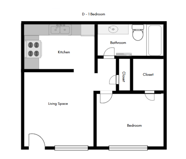 Floor Plan - 1 Bedroom 1 Bath D