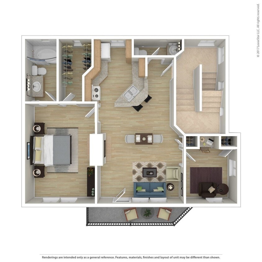 Floor Plan - 1 Bed 1.5 Bath 993 SqFt (917 Net) 