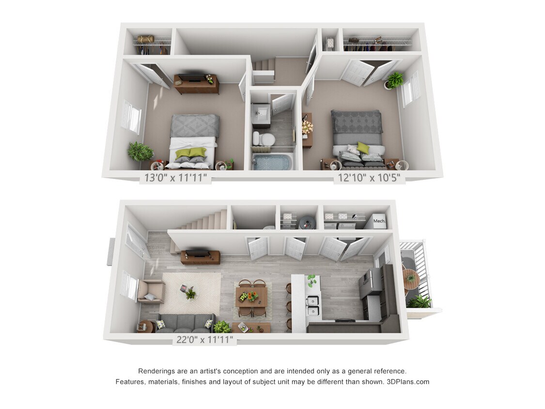 Floor Plan - 2 Bedroom, 1.5BA Townhome