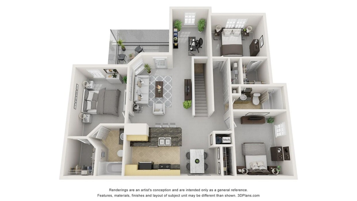 A 3D floor plan rendering of The Viera. - The Viera
