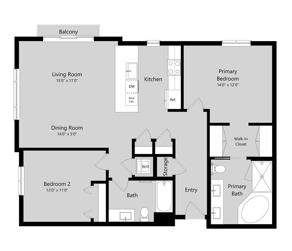 Floor Plan - 2 Bed 2 Bath Flat C