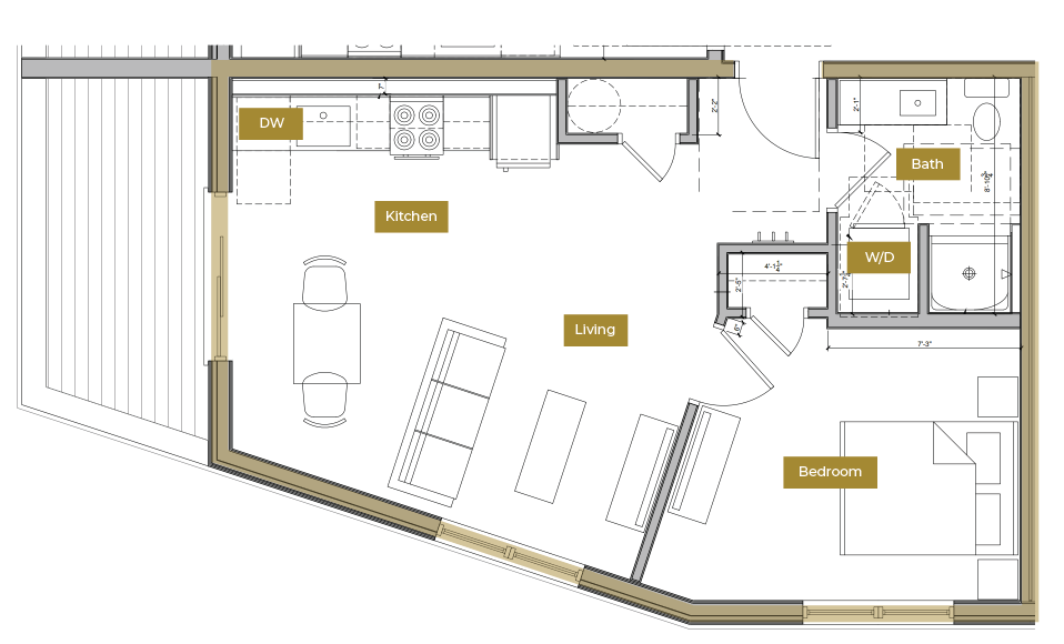 Floor Plan - 1 Bedroom w/ Balcony Floor Plan K | Lofts North