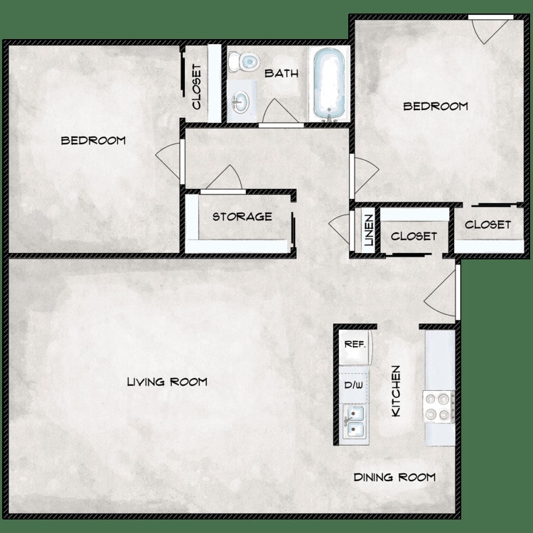 Floor Plan - 2 Bedroom Garden - Fully Remodeled