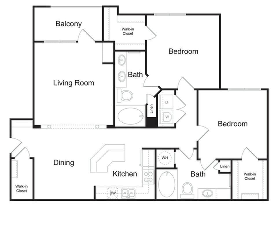 The Woodlands 2 bedroom 2 bathroom 1296 sq ft apartment home at The Kendrick located in Atlanta, GA 30324 - The Woodlands