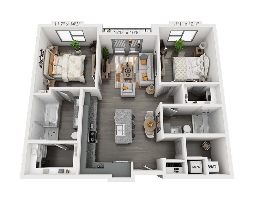 Floor Plan - Two Bedroom B2B-II