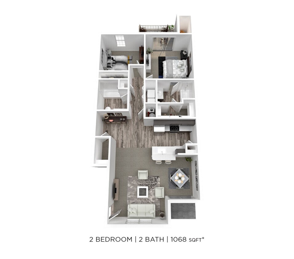 Floor Plan - Two Bedroom 2 Bath - 1,068 sqft