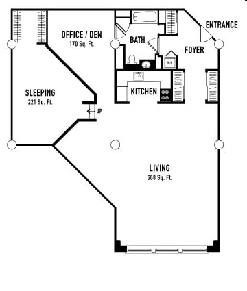 Floorplan Q - 1 Bedroom with Den Platform