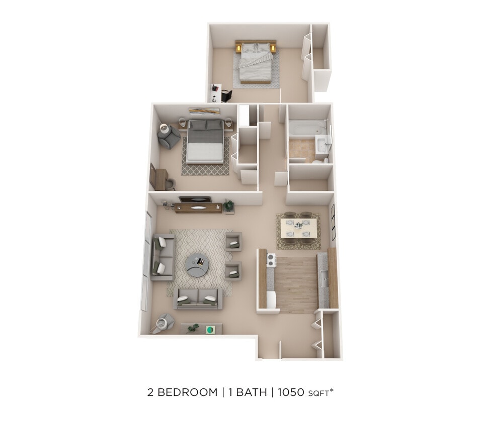 Floor Plan - Two Bedroom - 1,050 sqft