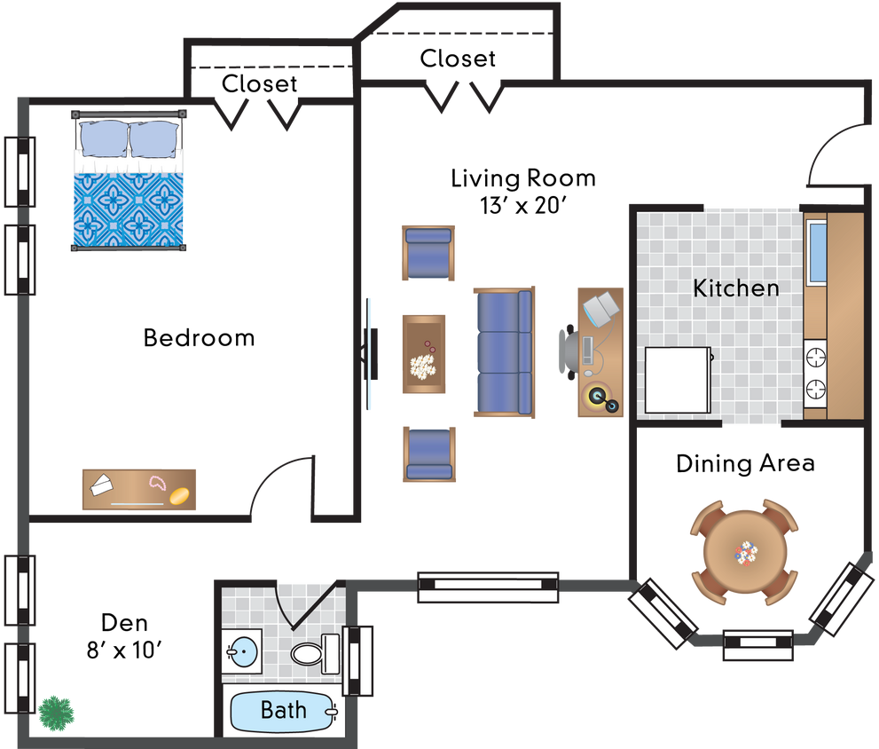 Floor Plan - 1 Bedroom Den 01 Tier