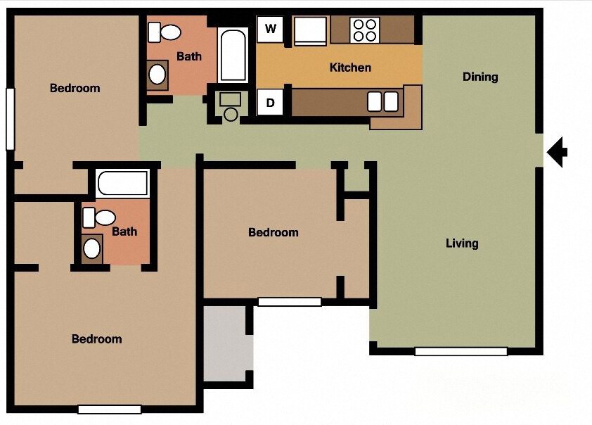 Floor Plan - 3Bed - 2Bath ( Available with Fireplace)