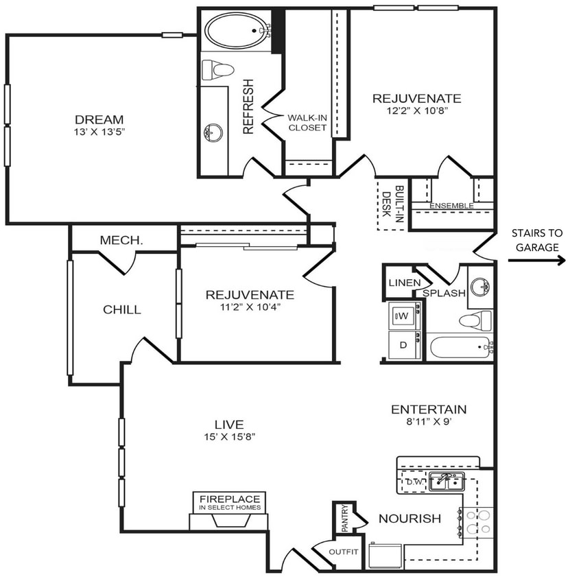 Floor Plan - 3 Bedroom, 2 Bathroom, Garage 1,388 SF 32BG