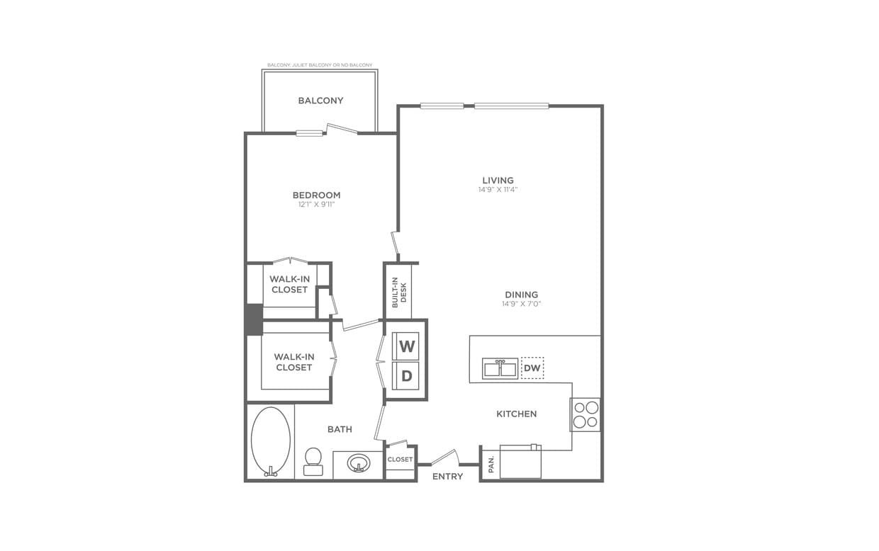 Floor Plan - 1 Bed/1 Bath - A14