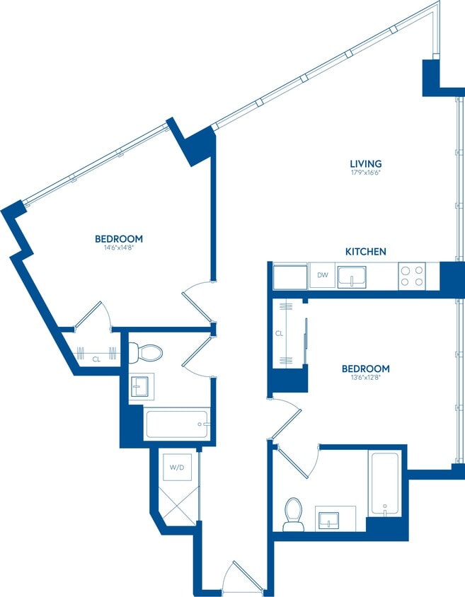 Floor Plan - 2 Bedroom, 2 Bath - 965