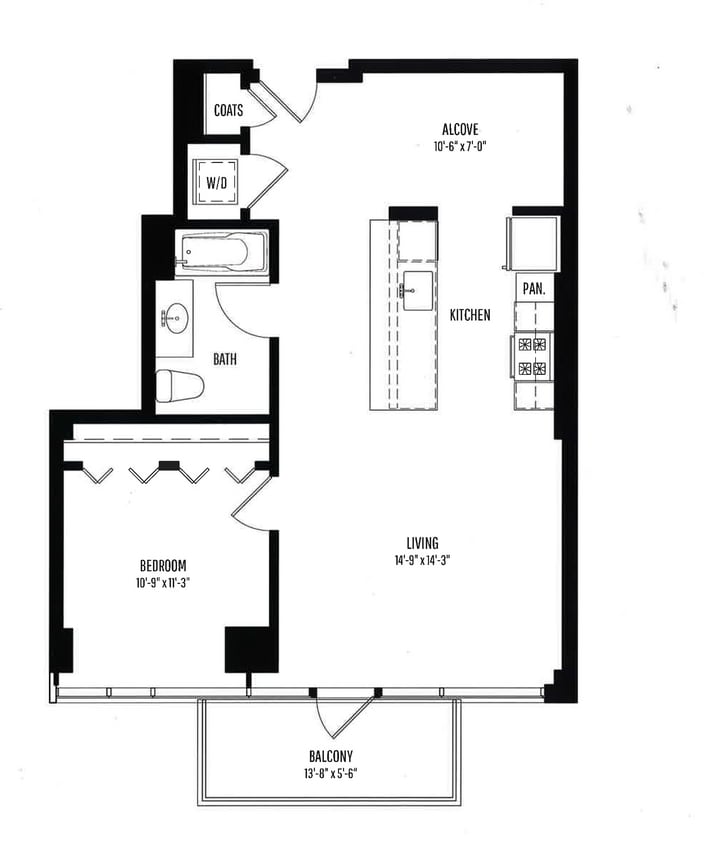 1 BR, 1 BTH floor plan 1225 Old Town - 1 BR, 1 BTH