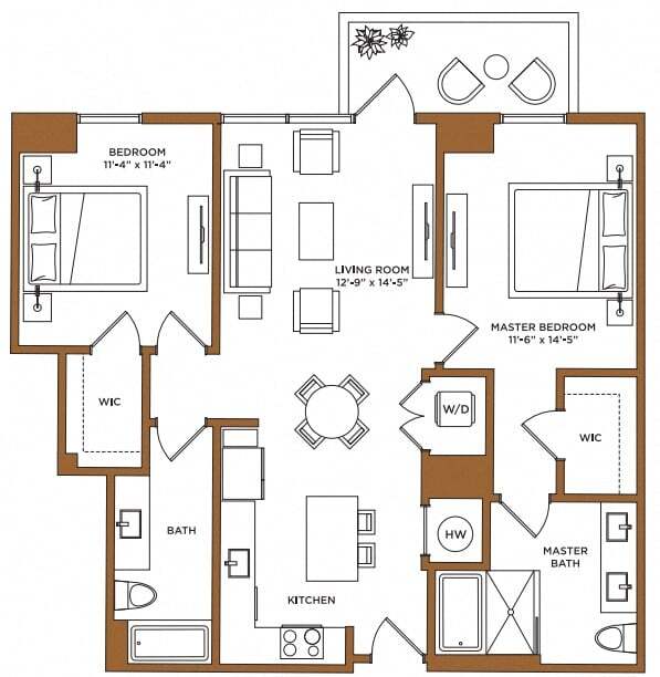 Floor Plan - 2 Bed/2 Bath-D