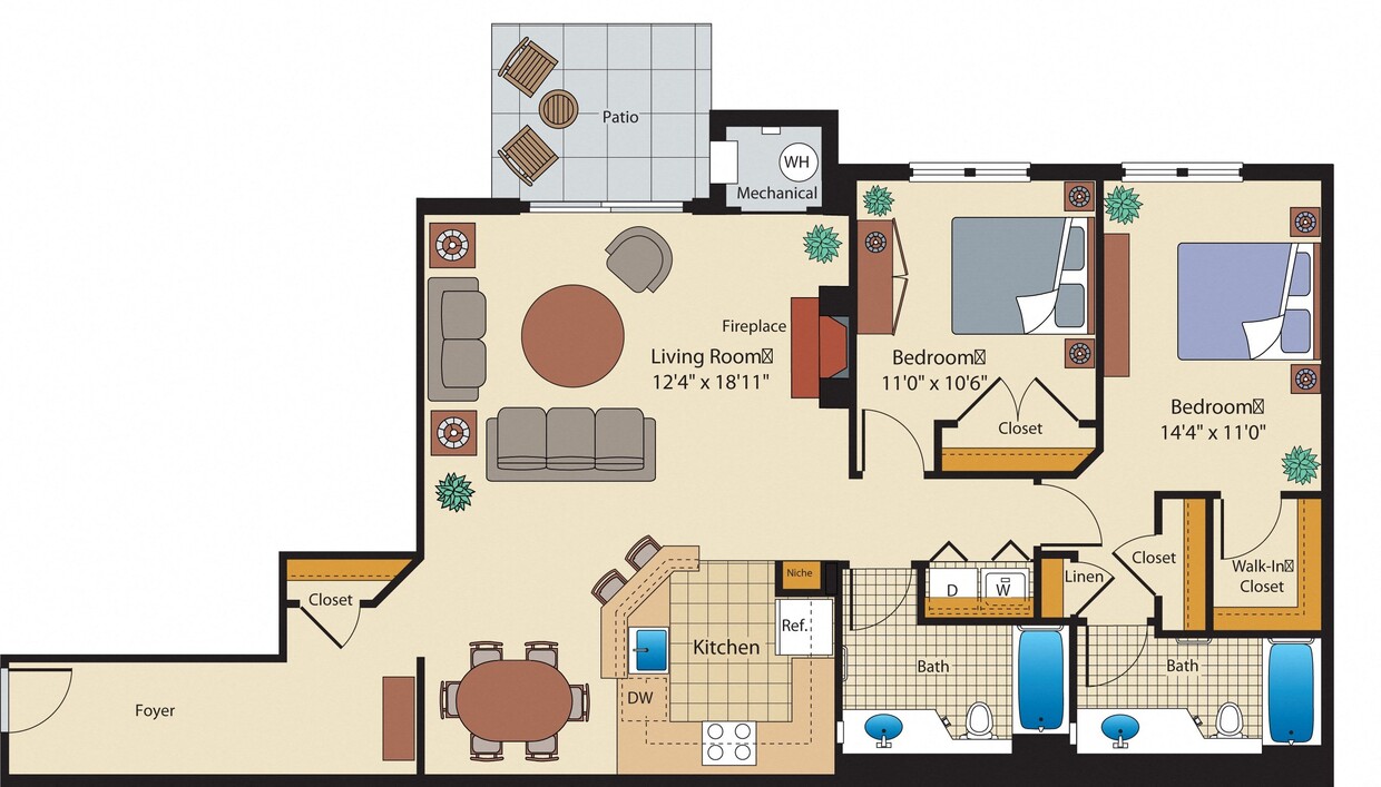 Floor Plan - 2 Bed/2 Bath-Deluxe-BX1