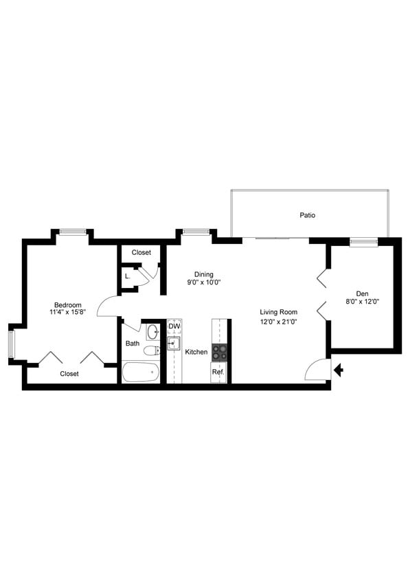 Floor Plan - 1 Bedroom Apartment with Den