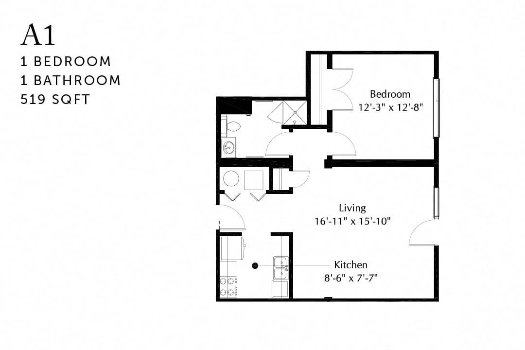 Floor Plan - A1r One Bedroom Renovated