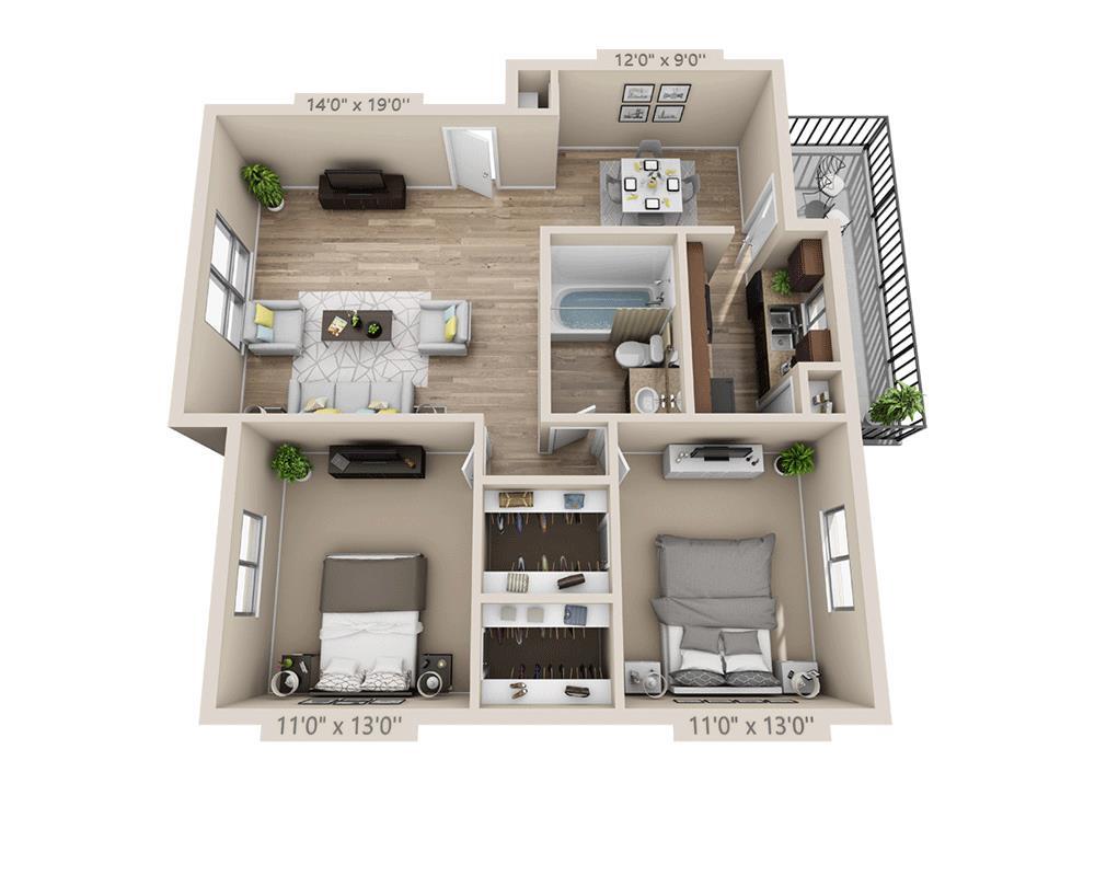 Floor Plan - Two Bedroom B1AW