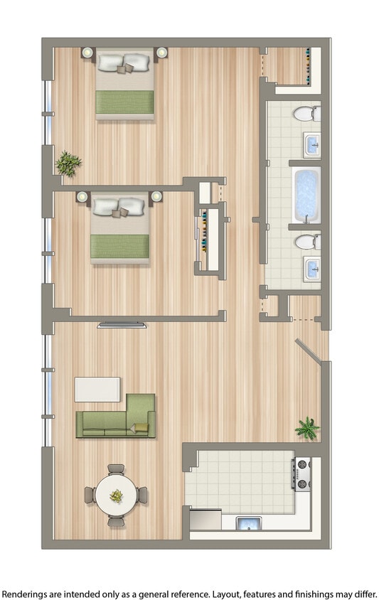 Floor Plan - 2 Bedroom 1.5 Bath A 02 & 03 Tier
