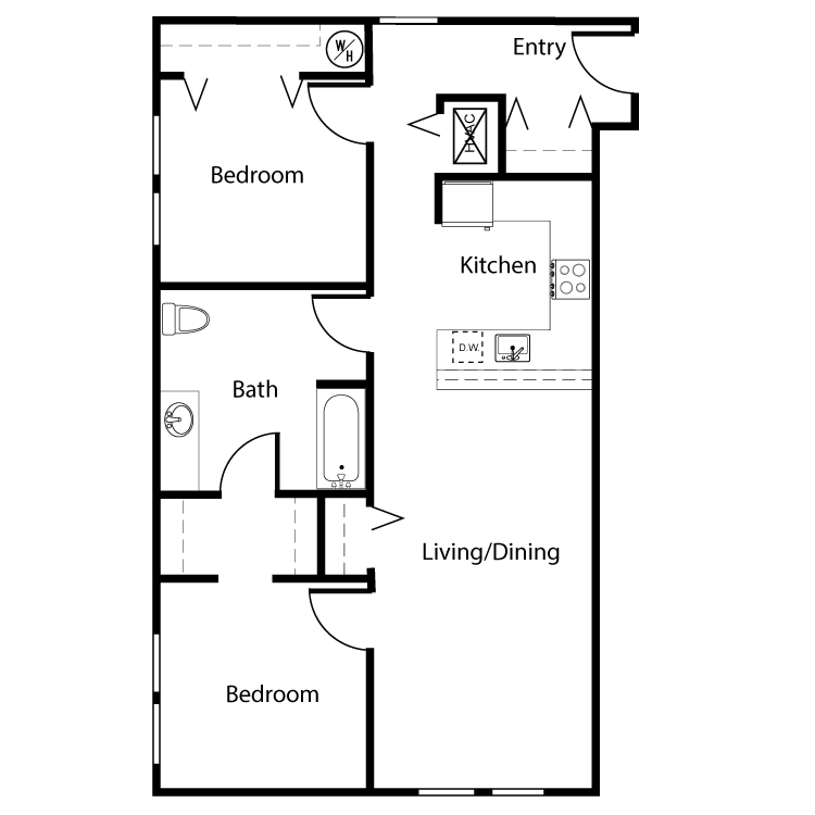 Floor Plan - Clearwater 2 Bed 1 Bath