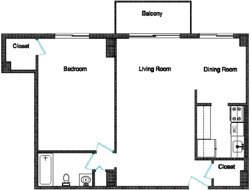 Floor Plan - 1 Bedroom 1 Bath
