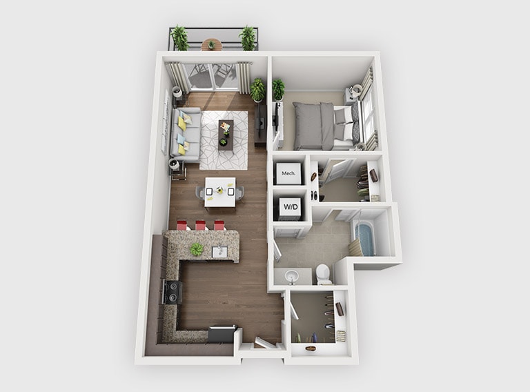 Floor Plan - 1 Bed 1 Bath (B4)