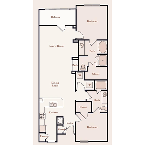 Floor Plan - The Biltmore, 2 Bedroom 2 bath