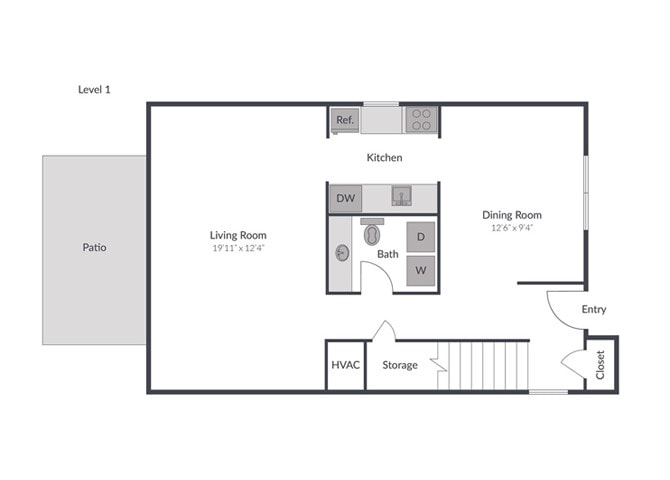 Floor Plan - 3 Bedroom 2.5 Bath Townhome