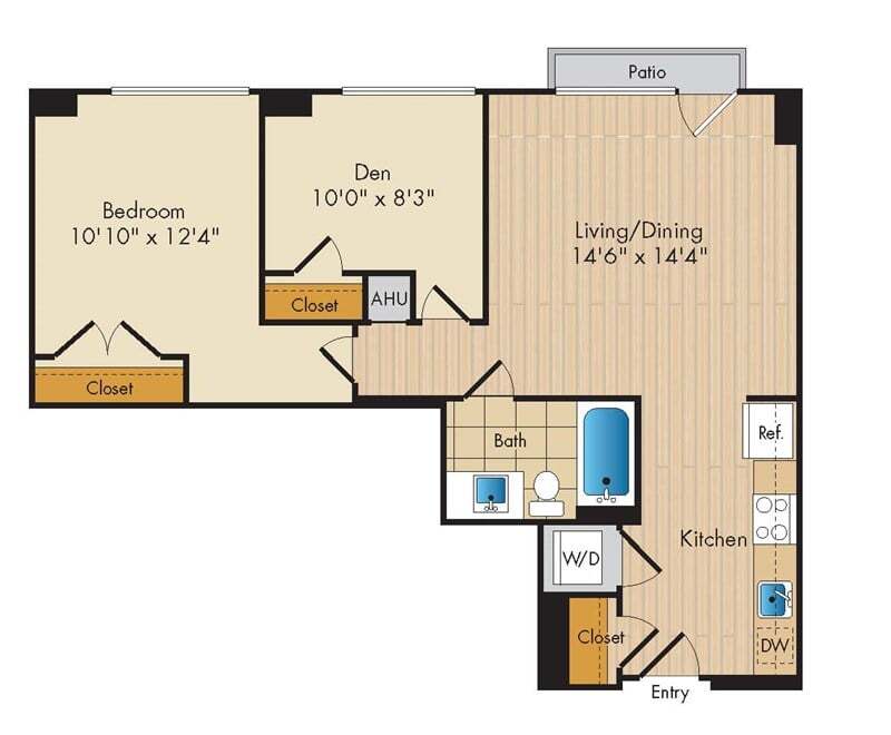 Floor Plan - 1 Bed 1 Bath w Den Sig-ADS11b