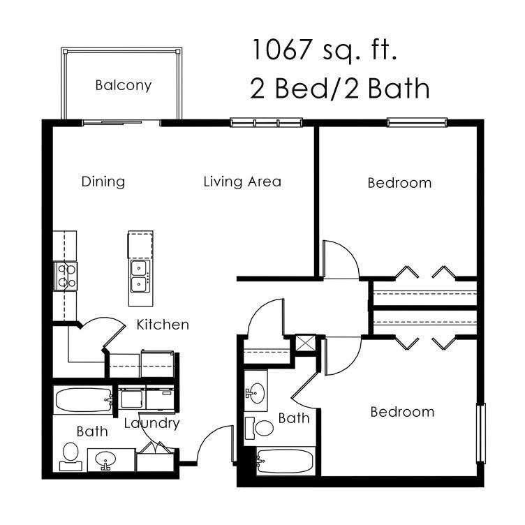 Floor Plan - 2 Bed 2 Bath | 1067 sqft