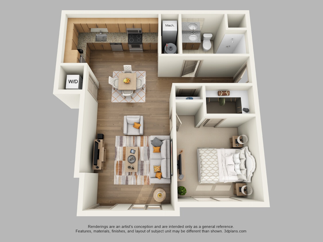 P1B - 747 sf - Private Entry Lower 1Bedroom with Attached Garage