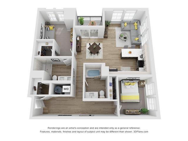 Floor Plan - 2 Bedroom 2 Bath 1195 Sq. ft.