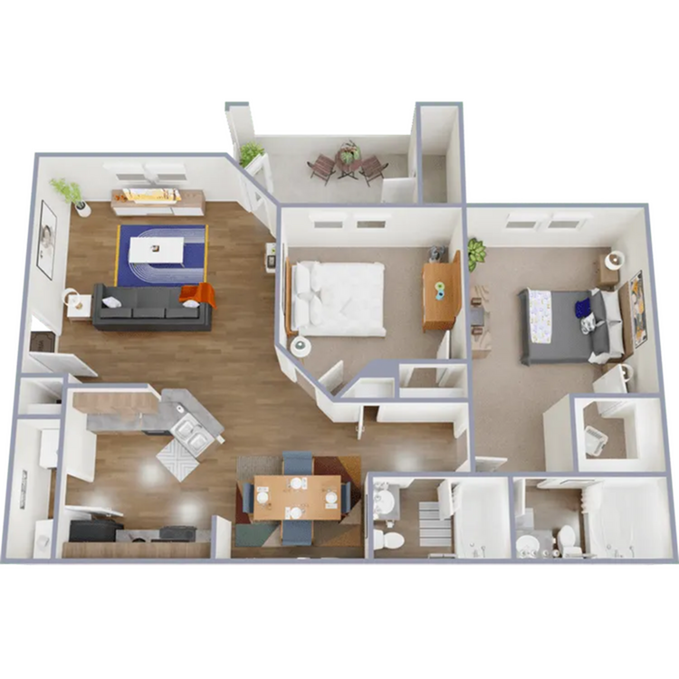 B2 - 1,006 square foot, two bedroom, two bath apartment - Highlands