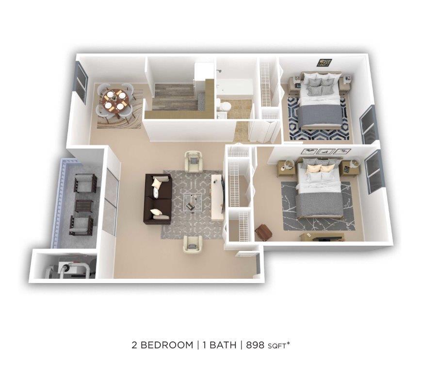 Floor Plan - Two Bedroom - 898 sqft