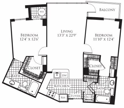 Floor Plan - 2 Bedroom- 1120