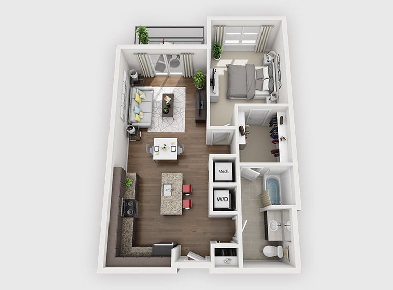 Floor Plan - 1 Bed 1 Bath (B7)