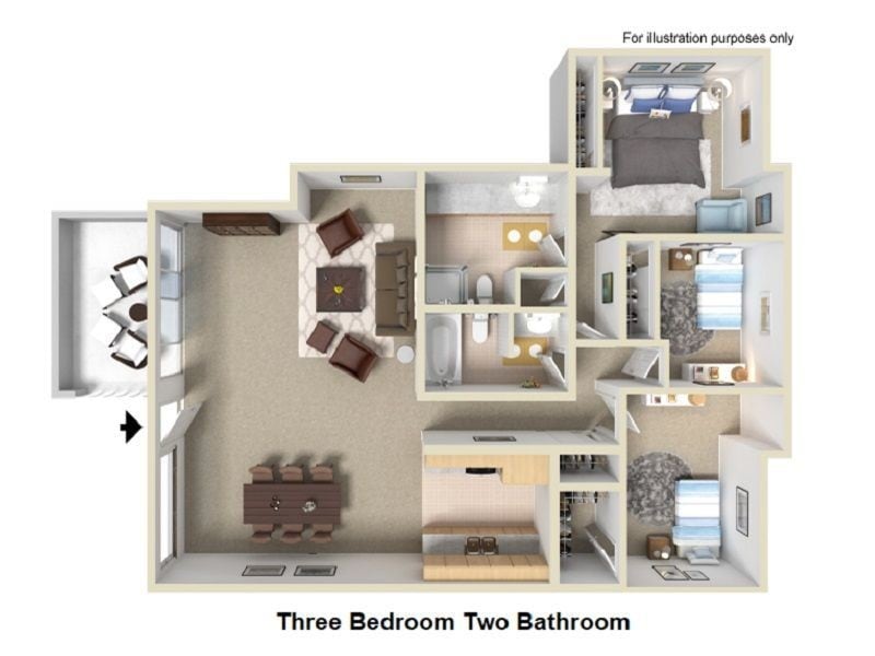 Floor Plan - Three Bedroom Two Bathroom