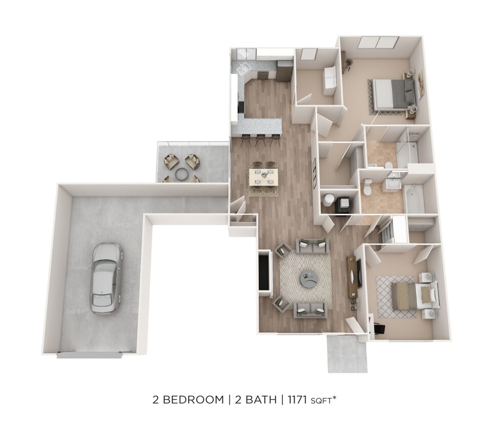 Floor Plan - Two Bedroom 2 Bath- 1171 sqft
