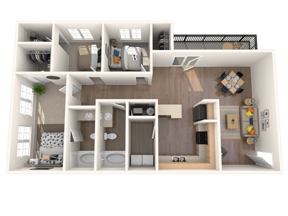 Floor Plan - 3 Bed 2 Bath 1375 Sq Ft