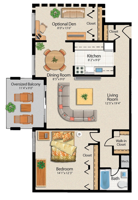 Floor Plan - 889sq ft