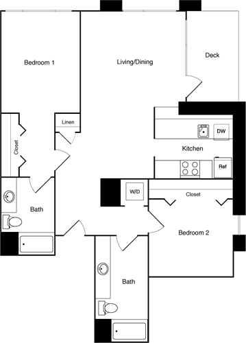 Floor Plan - 2 Bed 603-1603 SE