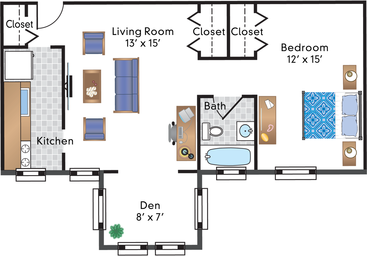 Floor Plan - 1 Bedroom Den 17 Tier