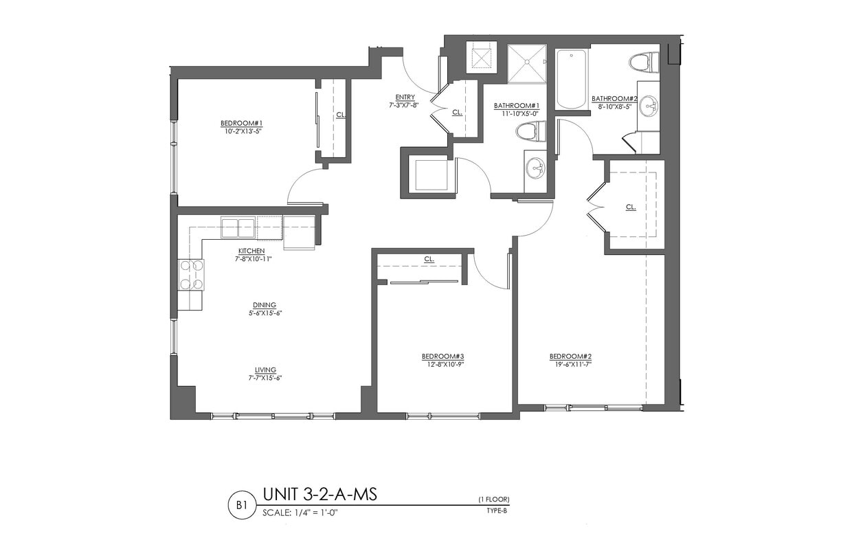 Floor Plan - 3 Bed 2 Bath - 1178 sqft