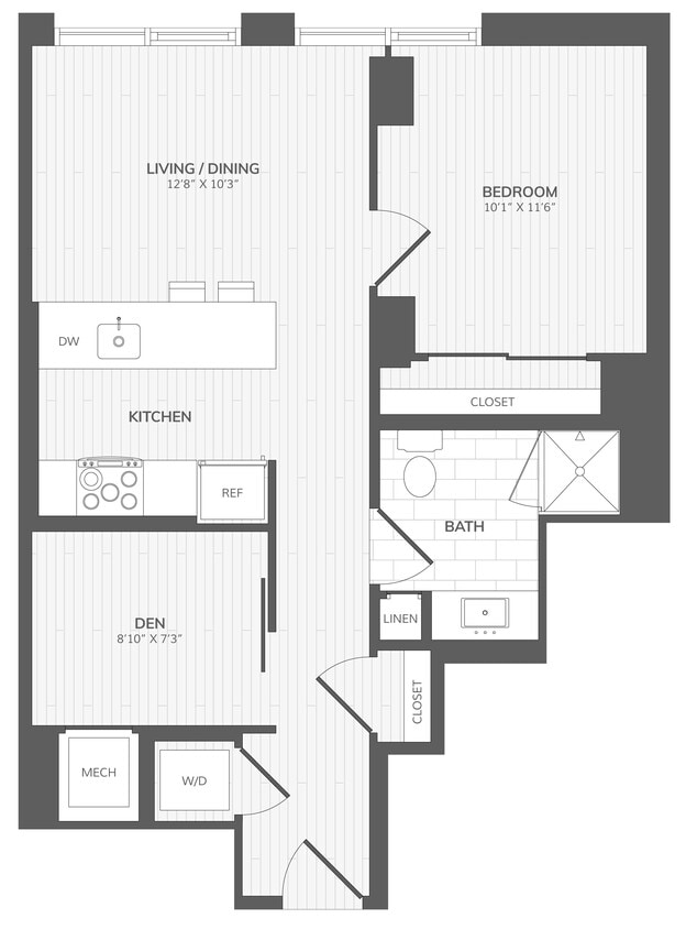 Floor Plan - 1 Bed/1Bath Den-B