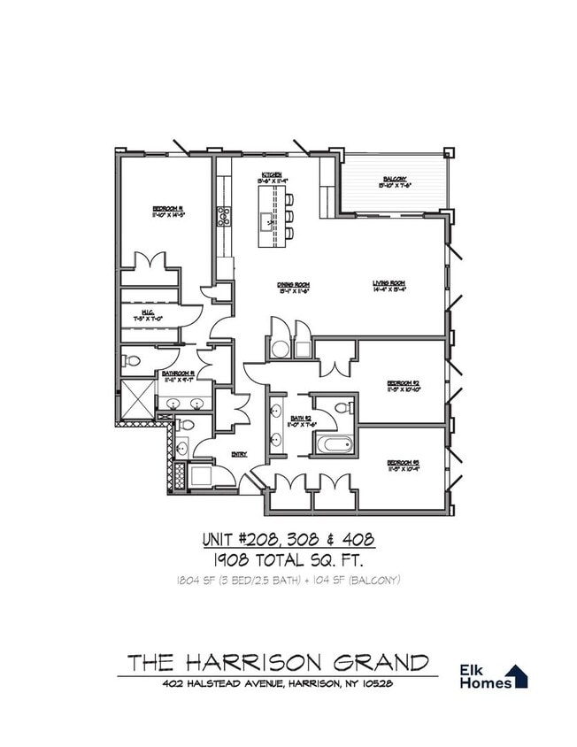 Floor Plan - F1:  3Bed/2.5Bath
