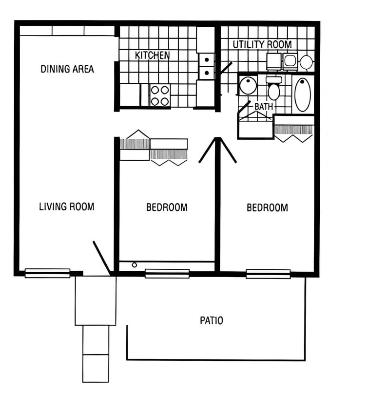 Floor Plan - 2BR/1BA