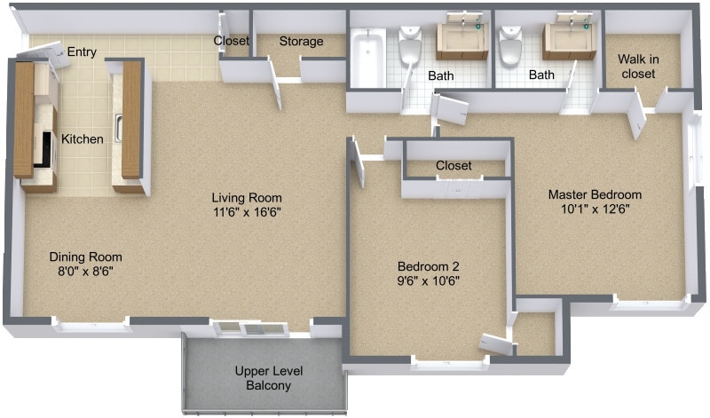 2 Bedroom 1.5 Bathroom - Two Bedroom