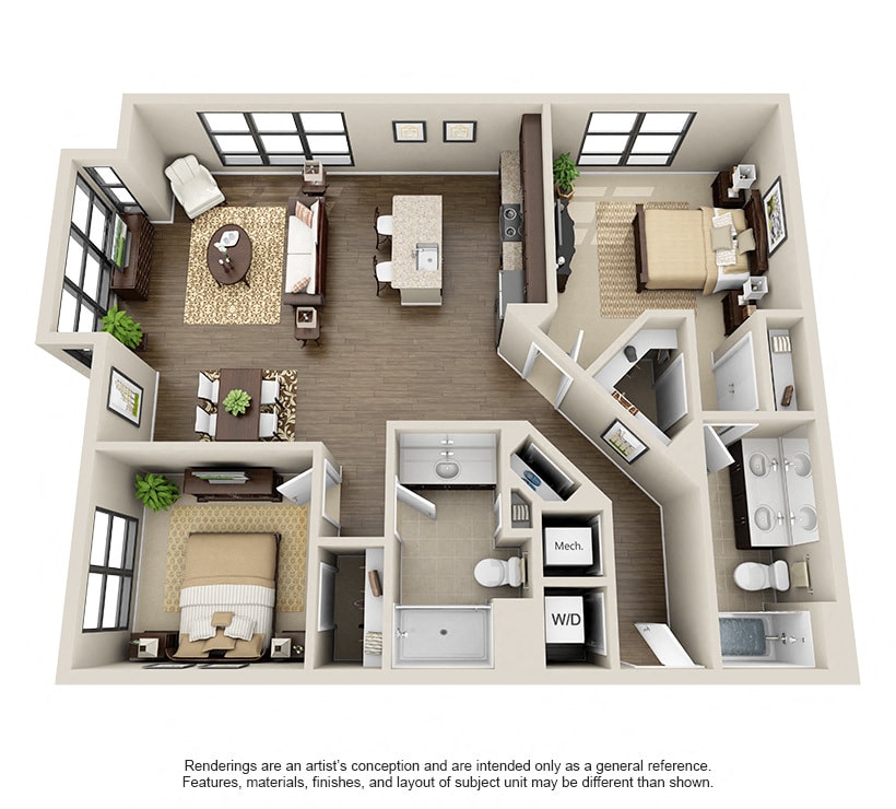 Floor Plan - 2 Bed 2 Bath-Burton